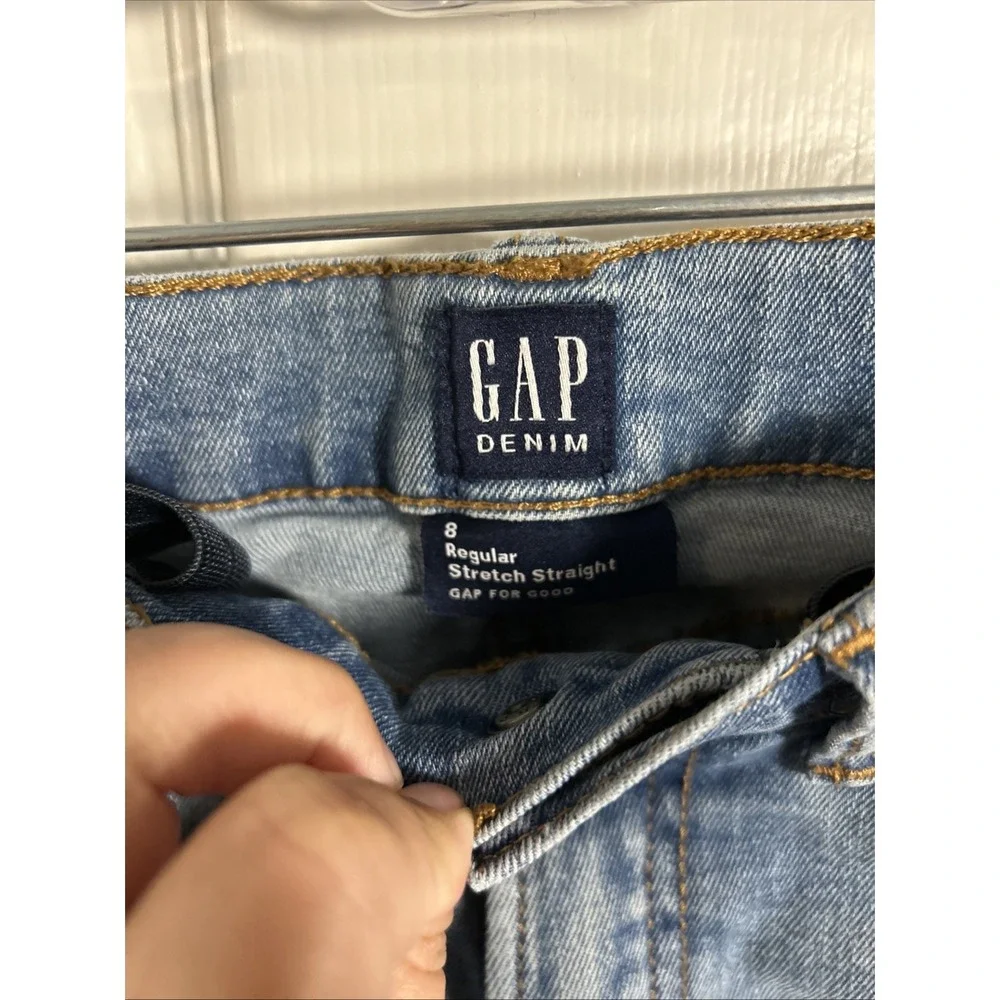 Girls Gap size 8 Jeans Regular Stretch Straight Adj. Waist ‎ Blue